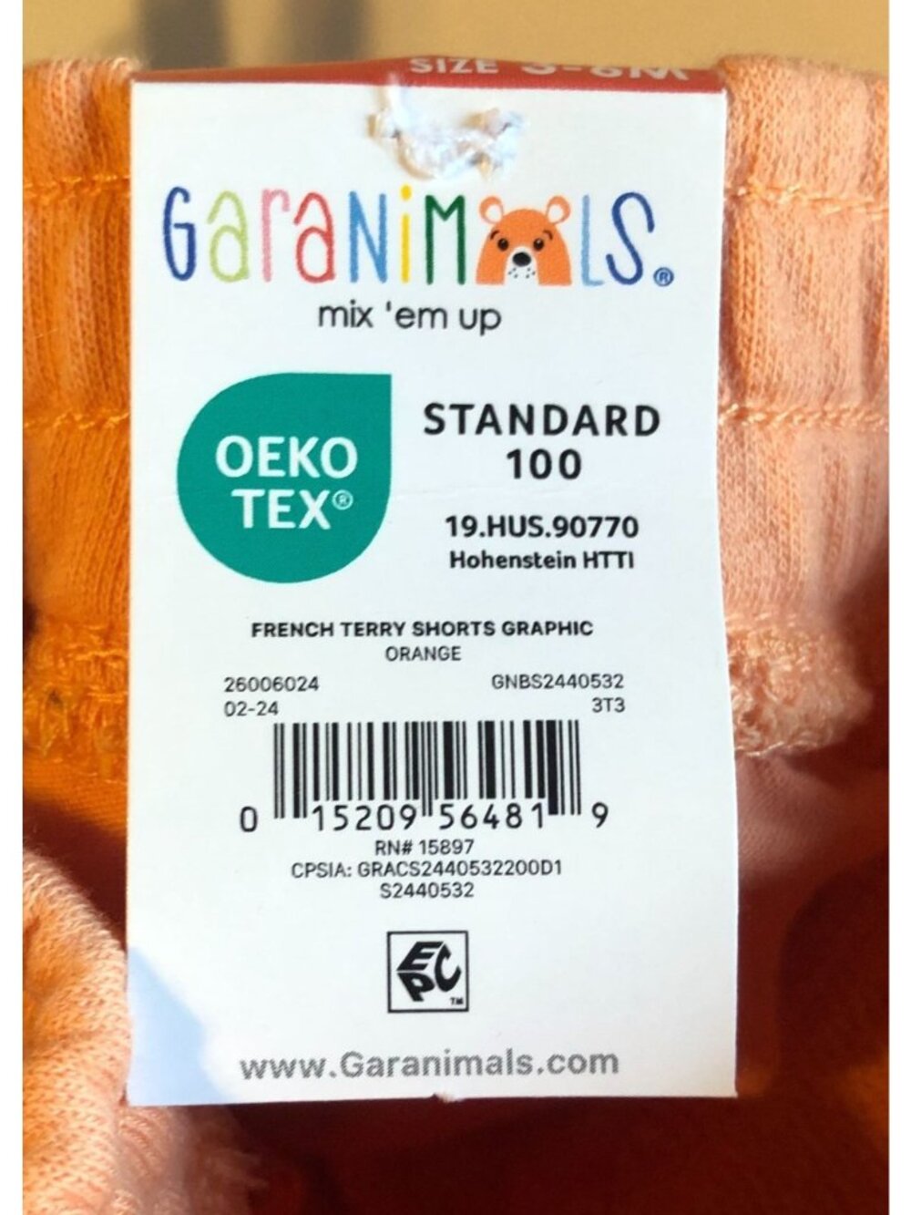 Baby Shorts 3-6 Months Garanimals Orange French Terry Cotton/Polyester Blend Wit - Picture 4 of 6